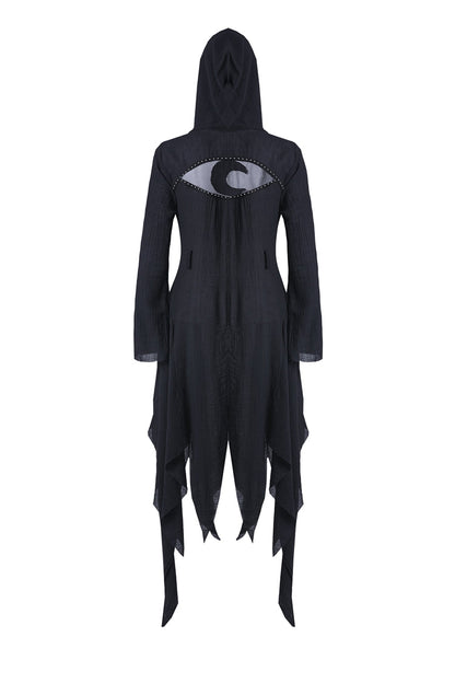 Ebony Long-Sleeve Grunge Vintage Hooded Gothic Coat