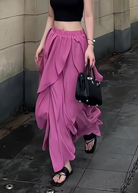 Patchwork Organic Ruffled Purple Summer Skirt Waist Elastic Maxi