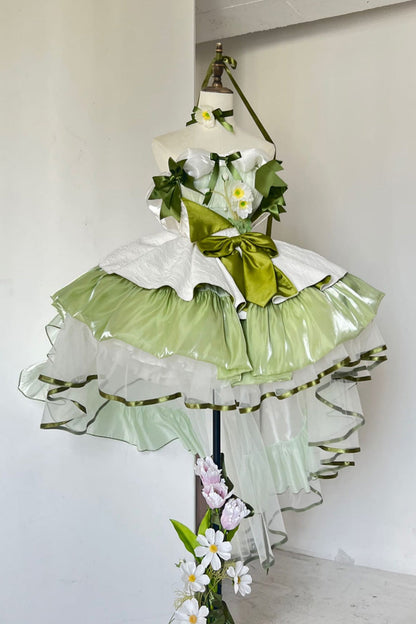 Emerald Off-Shoulder Ruffled Bow Patchwork Sweet Lolita Gown