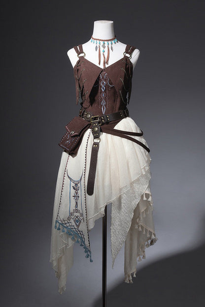 Dune Shadow Seeker Irregular Vintage Lolita Skirt Set - Embroidered Ruffled