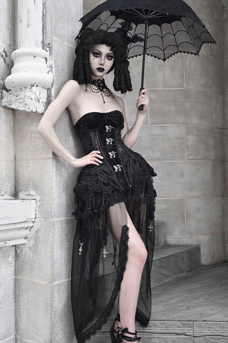 Ebony Cutout Corset Lace-Up Gothic Dress - Hell Alice
