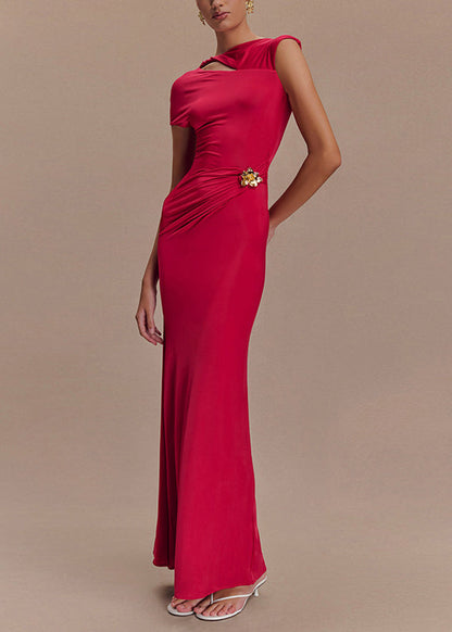 Fit Rose Summer Slim Original Dresses Backless Maxi Design Cotton