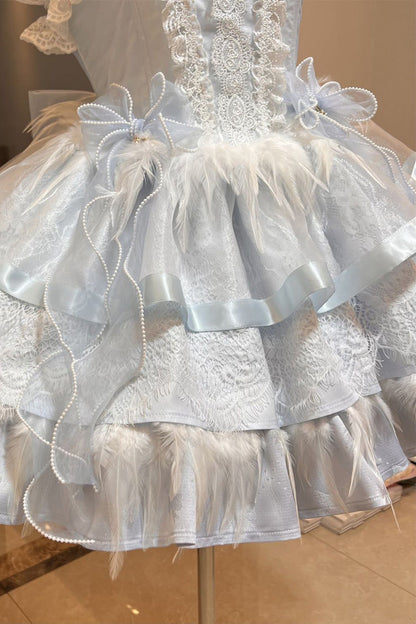 Ballet-Inspired Multi-Layer Ruffle JSK Dress with Bowknot in Three Hues - EtherealGrace