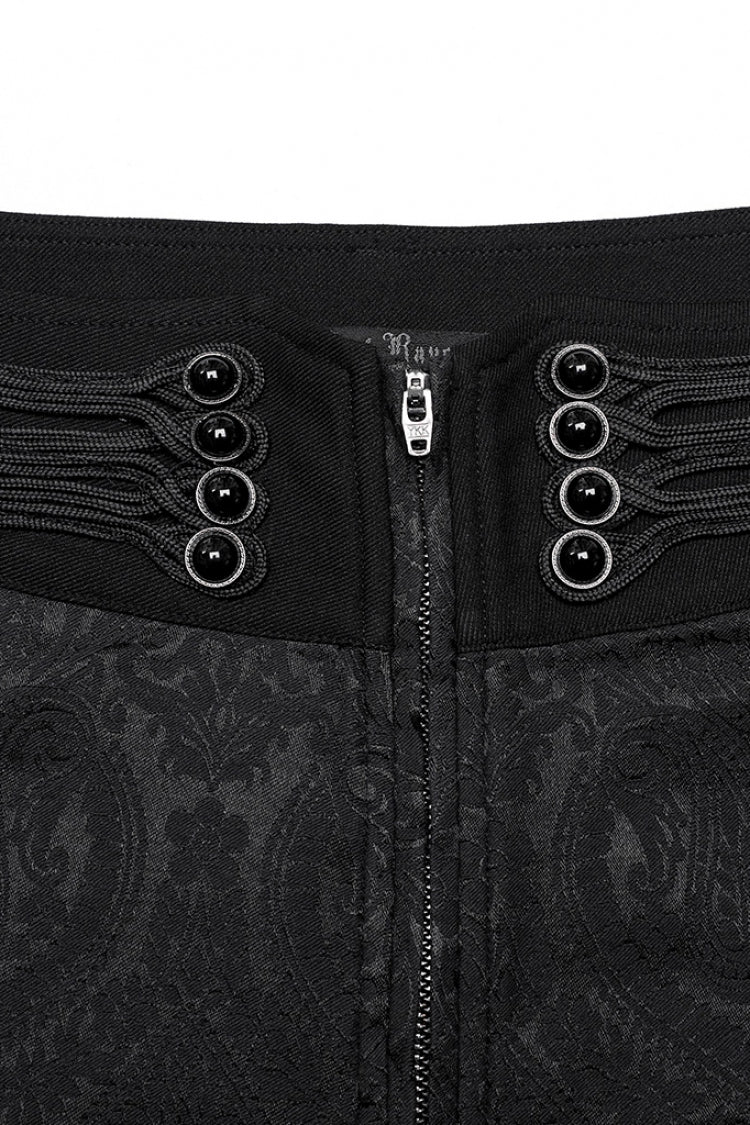 Men's Gothic Pants with Floral Print Decal and Decoration in Black Jacquard