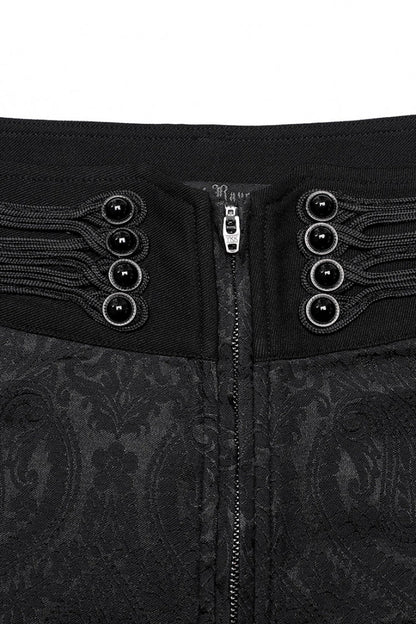 Men's Gothic Pants with Floral Print Decal and Decoration in Black Jacquard