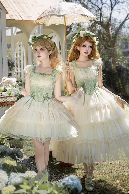 Emerald Letters & Poems Lily Valley Square-Collar Fishbone Embroidered JSK