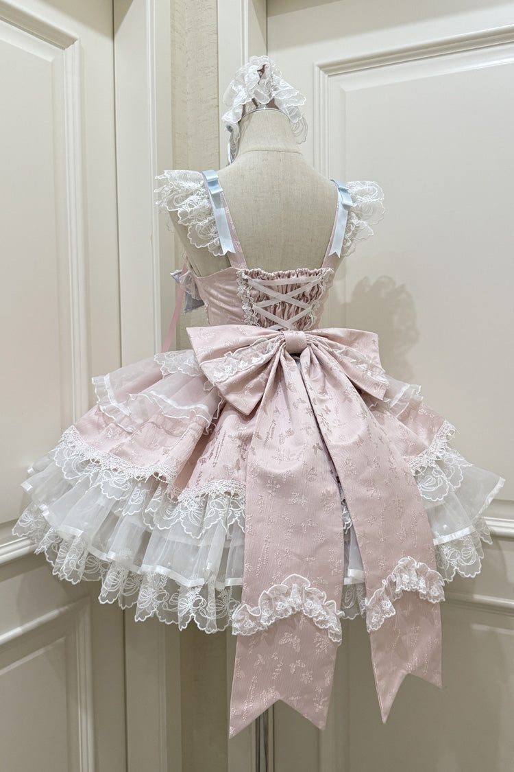 Blush Sleeveless Bow Lace Ballet JSK with Ruffles