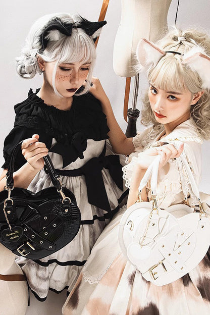 Heart-Shaped Bowknot Buckle Gothic Lolita Handbag for Tea Time in Two Colors - MysticMeadow