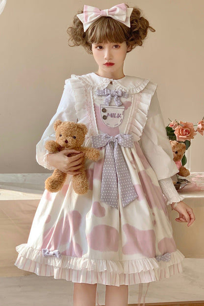 Cow Print Ruffled Bow Lolita JSK in Multiple Colors