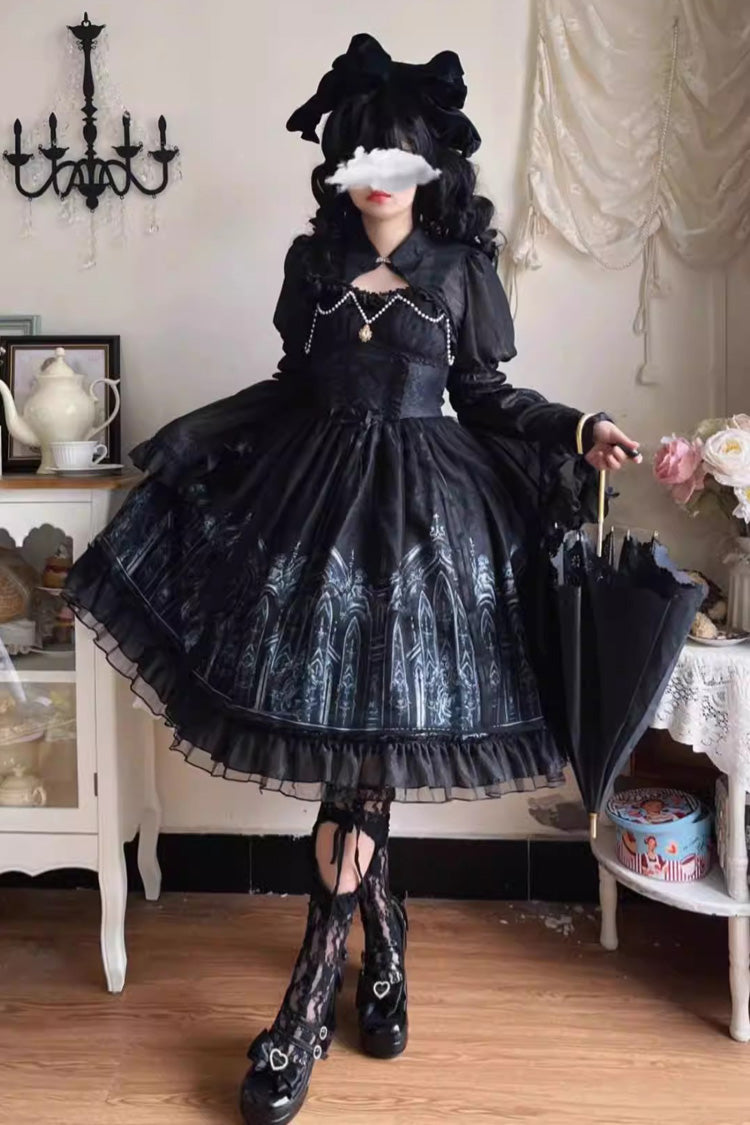 Nocturnal Church Print Ruffle JSK Gothic Dress