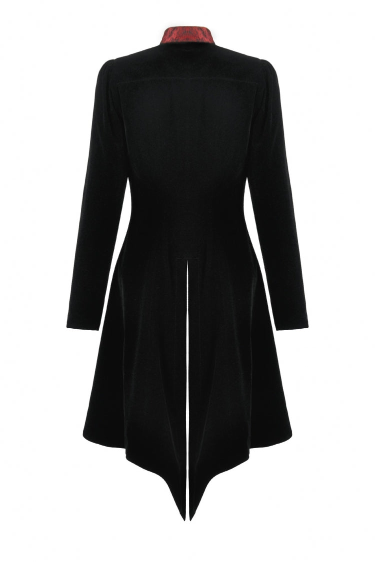 Crimson & Charcoal Peak Lapel Long Sleeve Layered Lace Mock Two-Piece Goth Tailcoat