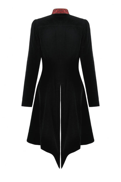 Crimson & Charcoal Peak Lapel Long Sleeve Layered Lace Mock Two-Piece Goth Tailcoat