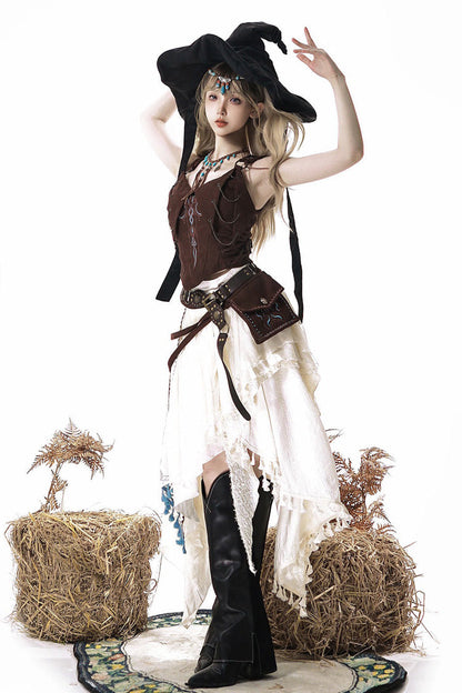 Dune Shadow Seeker Irregular Vintage Lolita Skirt Set - Embroidered Ruffled