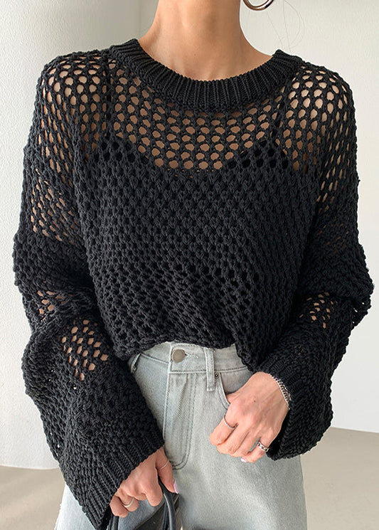 Spring Oversized Hollow Out Knit Style Sweaters Black