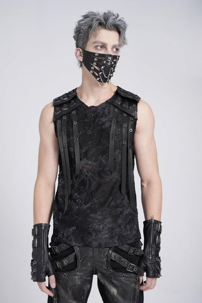 No-Sleeve Eyelet Strap Distressed Gothic Waistcoat