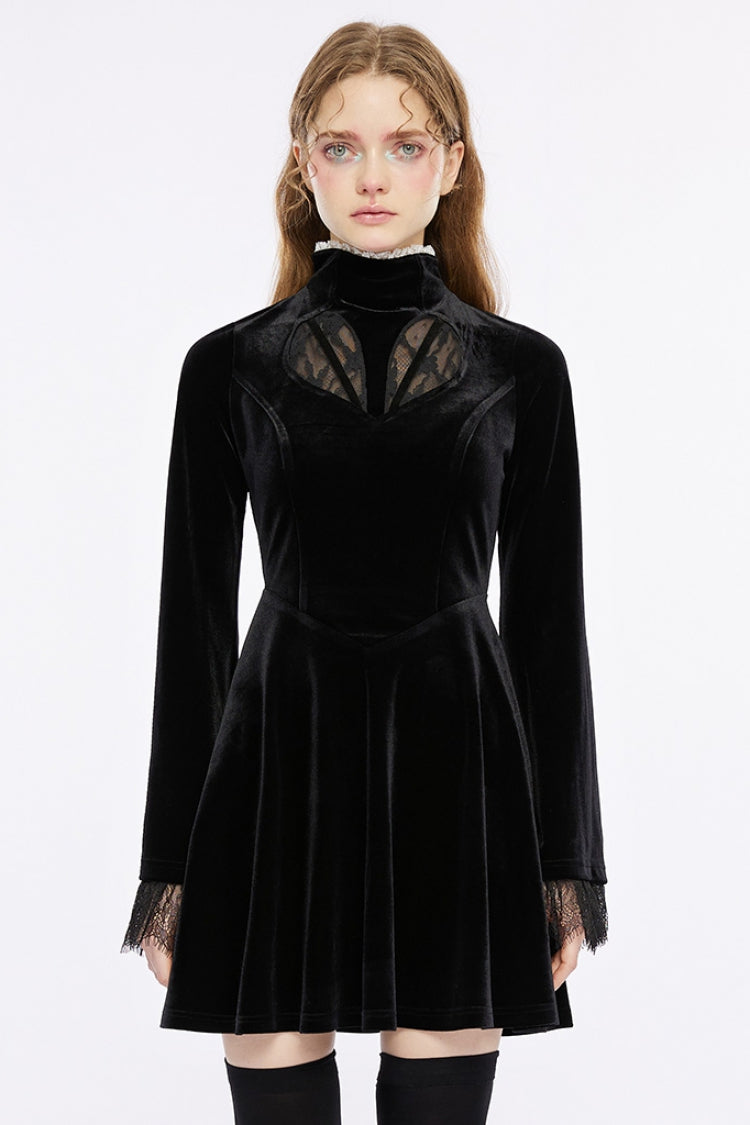 Ebony Flared-Sleeve Sheer Lace Gothic Gown for Women