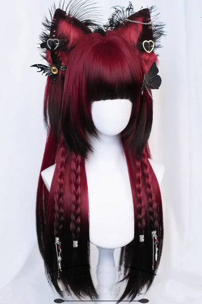 Ombre Burgundy Black Gothic Lolita Long Wig with Bangs - Elegant
