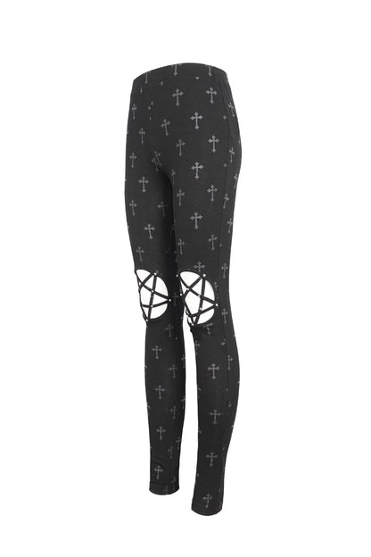 Hollow Cut-Out Punk Leggings for Women - Black