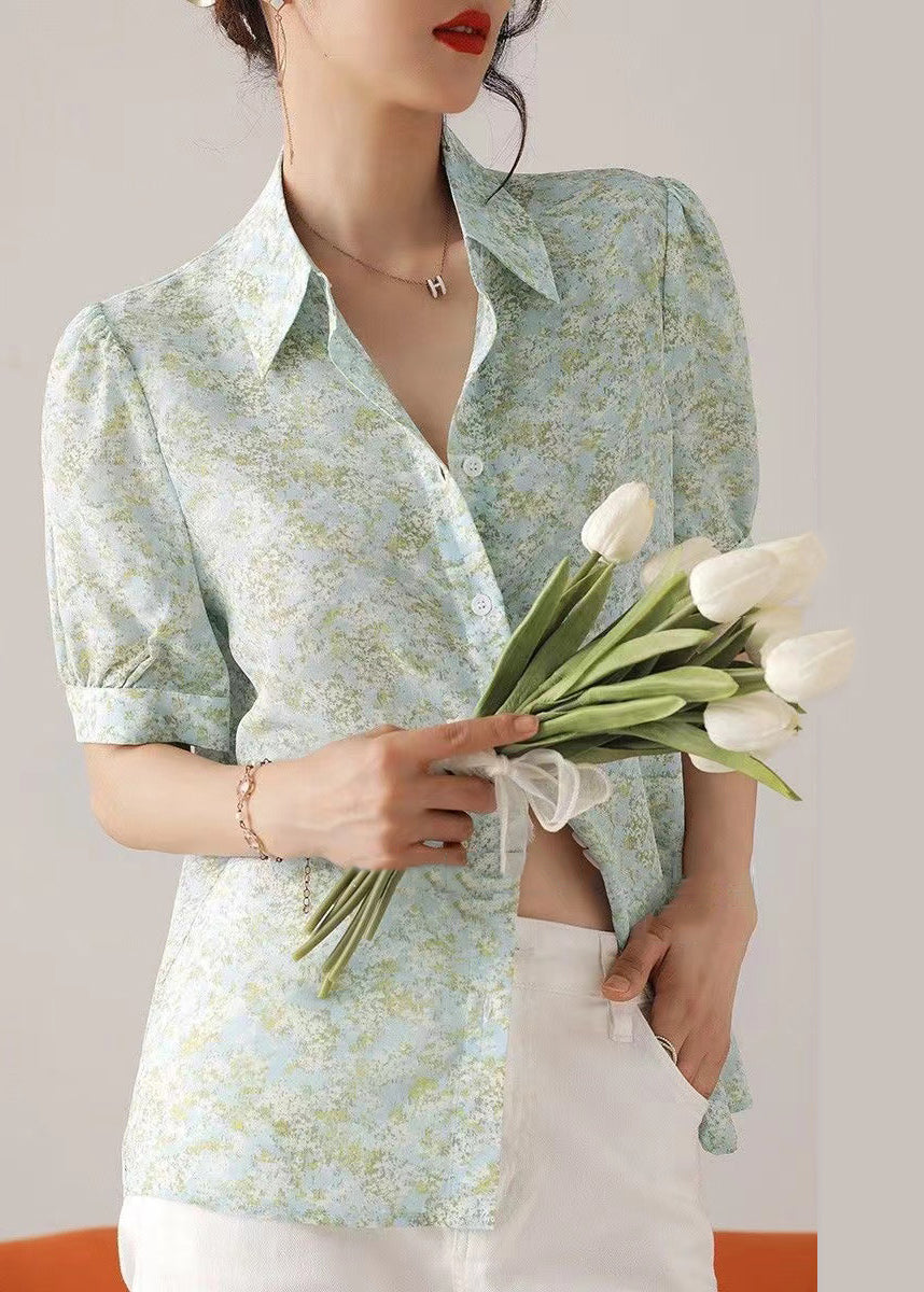 Print Summer Shirt Tops Cotton Boutique Green Light