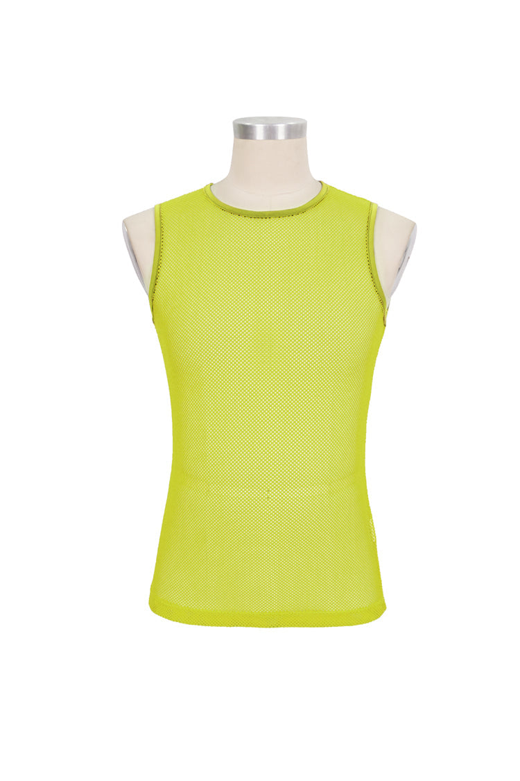 Stretchable Transparent Rhombus Net Sleeveless Men's Gothic Tee