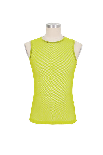 Stretchable Transparent Rhombus Net Sleeveless Men's Gothic Tee