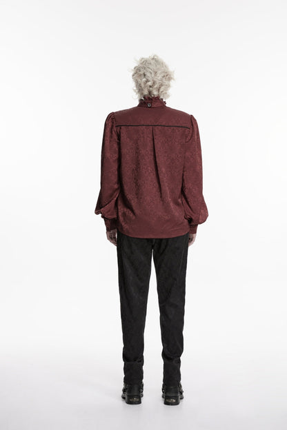 Crimson High-Neck Gothic Palace Shirt with Jacquard and Detachable Tie