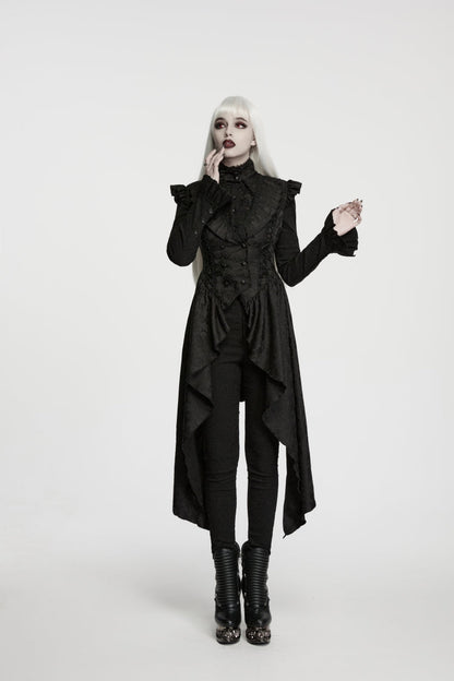 Women's Black Gothic Vest, Jacquard Cut-Out with Lace-Up and Asymmetric Design