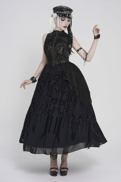 Gorgeous Black Punk Dress for Women, Layered Print with Sheer Fabric