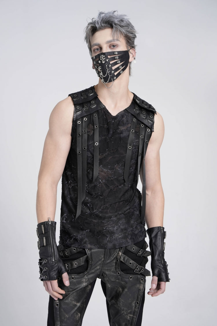 No-Sleeve Eyelet Strap Distressed Gothic Waistcoat