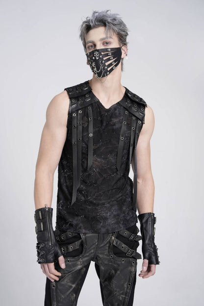 No-Sleeve Eyelet Strap Distressed Gothic Waistcoat