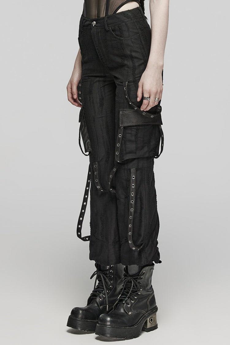Women's Steampunk Loose Pants in Knitted Fabric with Eyelet Pocket