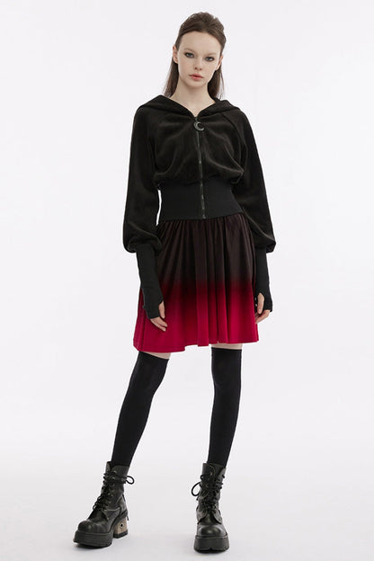 Crimson & Obsidian Sleeveless Gradient Ruffle Embroidery Gothic Dress