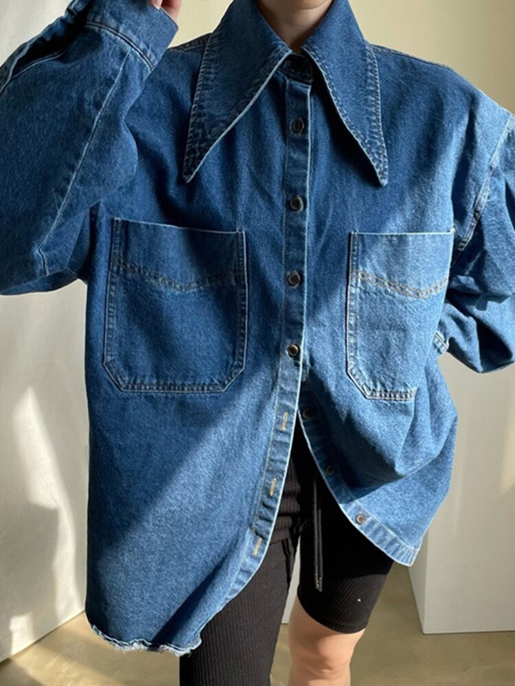 Long Peter Pockets Pan Sleeve Single-breasted Loose Urban Collar