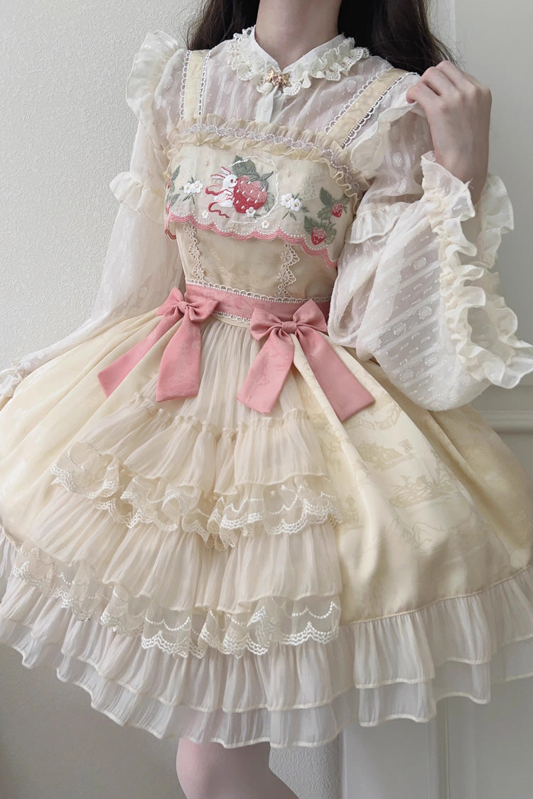 Ruffle Embroidery Cardigan Bowknot Sweet Lolita JSK Dress with Moon Rabbit Print