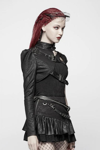 Steampunk Single-Arm Jacket with Rivet Buckle and Stand Collar in Two Tones - IndustrialChic