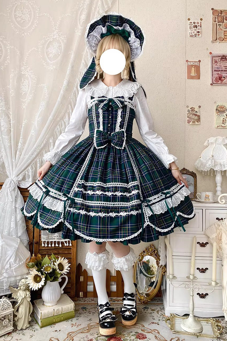 Emerald Gingham Petal Bunny Printed Ruffled Bow Sweet JSK