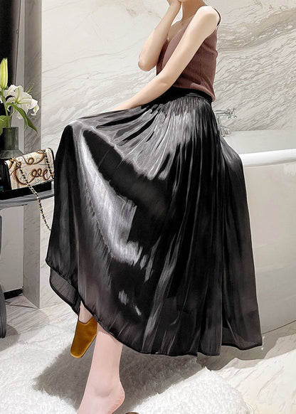 Italian Apricot High Waist Wrinkled Silk Skirts Spring TT1003