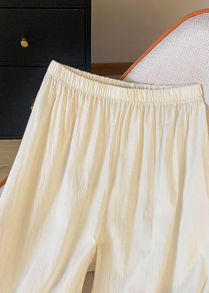 Summer Straight Lace Pants Beige Unique Patchwork Waist Elastic