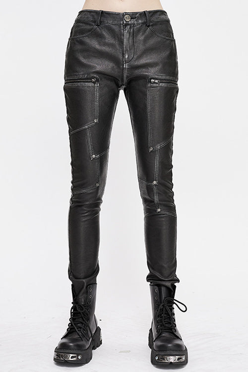 Coal Biker Patchwork Leather Pants with Distressed Panels