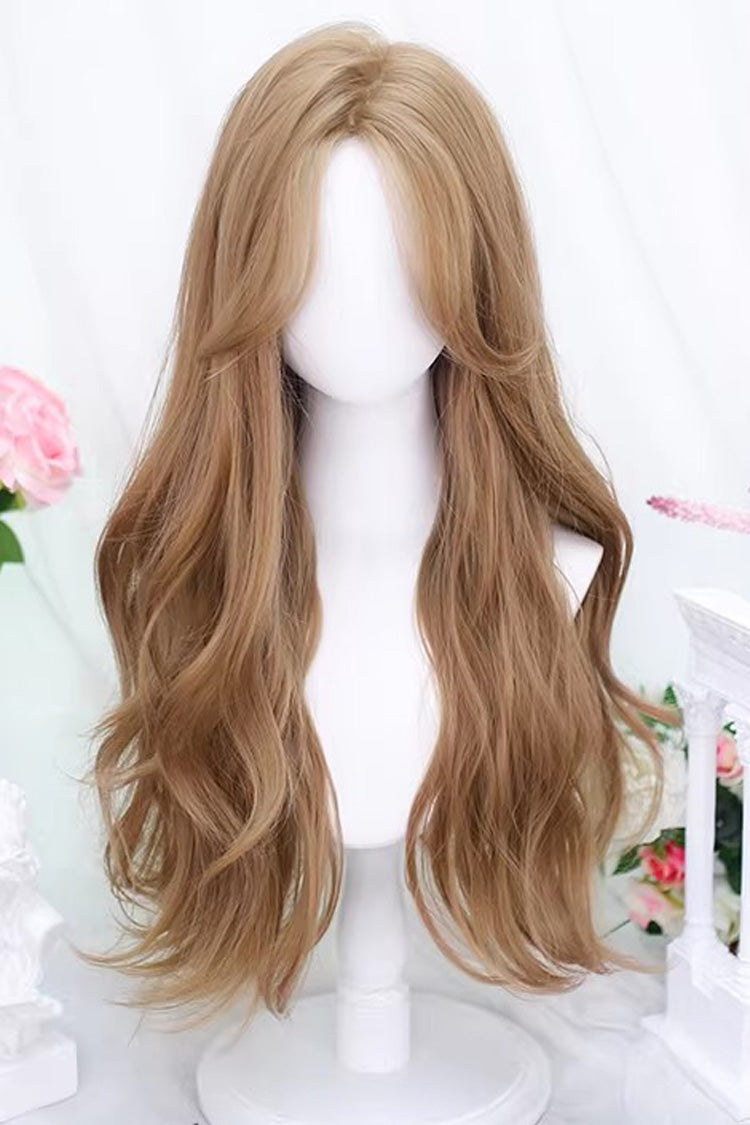 Champagne Gold Milk Tea Swoop Bangs Curly Lolita Wig