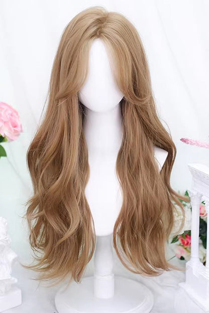 Champagne Gold Milk Tea Swoop Bangs Curly Lolita Wig