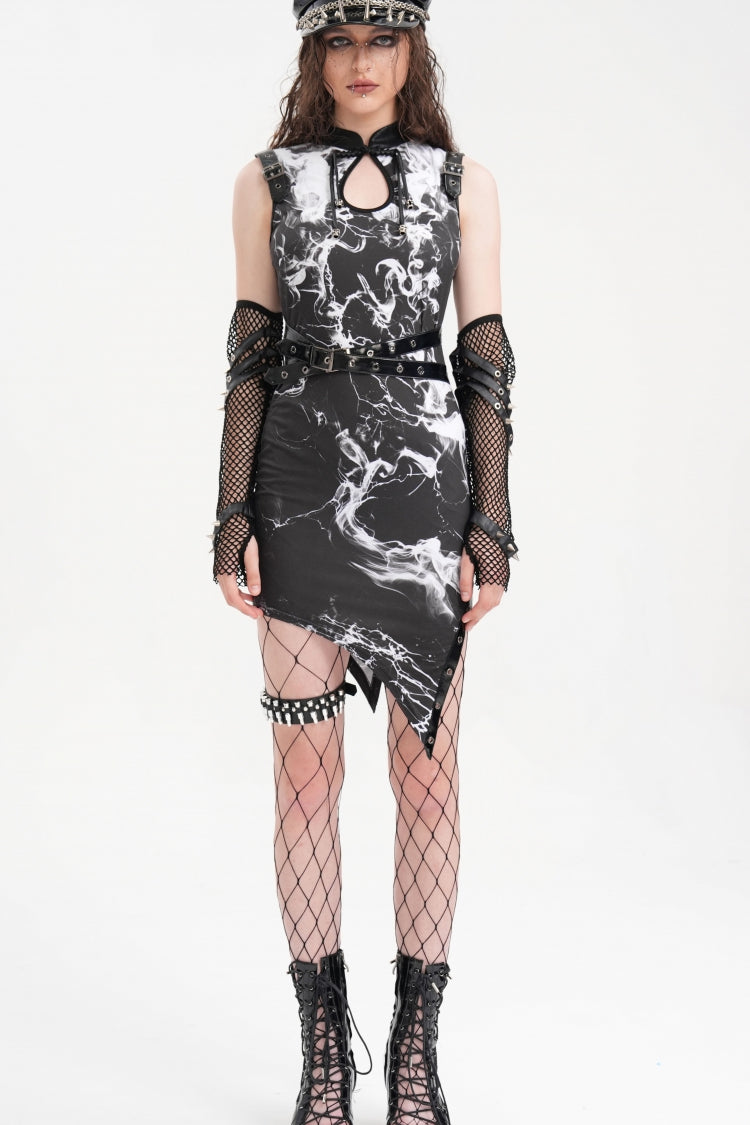 Irregular Hem Buckle-Up Dress for Women - Dark Gothic