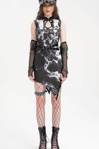 Irregular Hem Buckle-Up Dress for Women - Dark Gothic