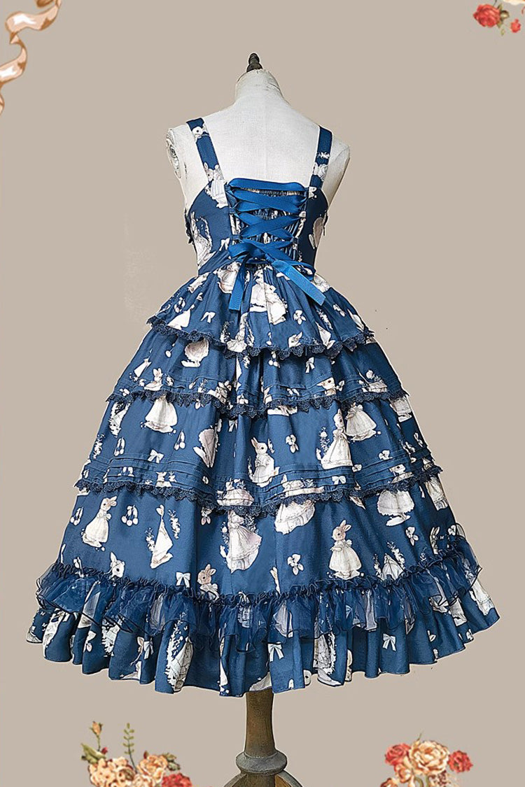 Multi-Layer Ruffle Sweet Elegant Lolita JSK Dress with Rabbit Dance Print - 4 Colors