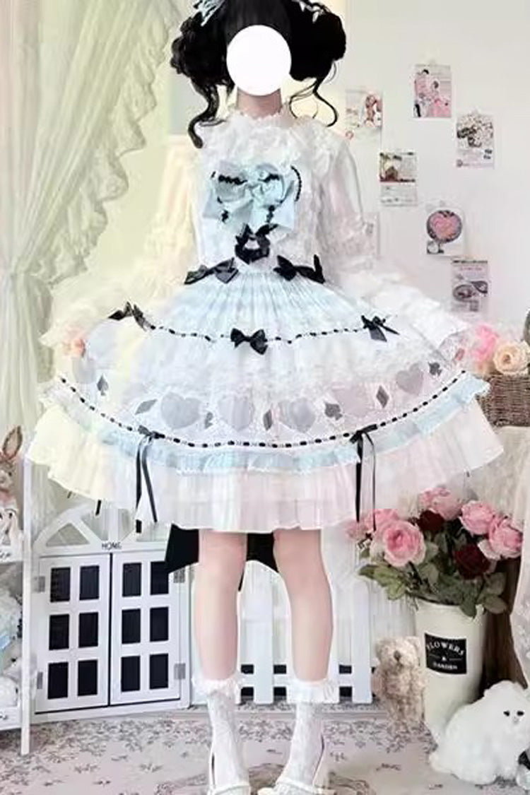 Sleeveless Print Ruffle Bowknot Lace Sweet Lolita Dress in Mint Green Bamboo Overture