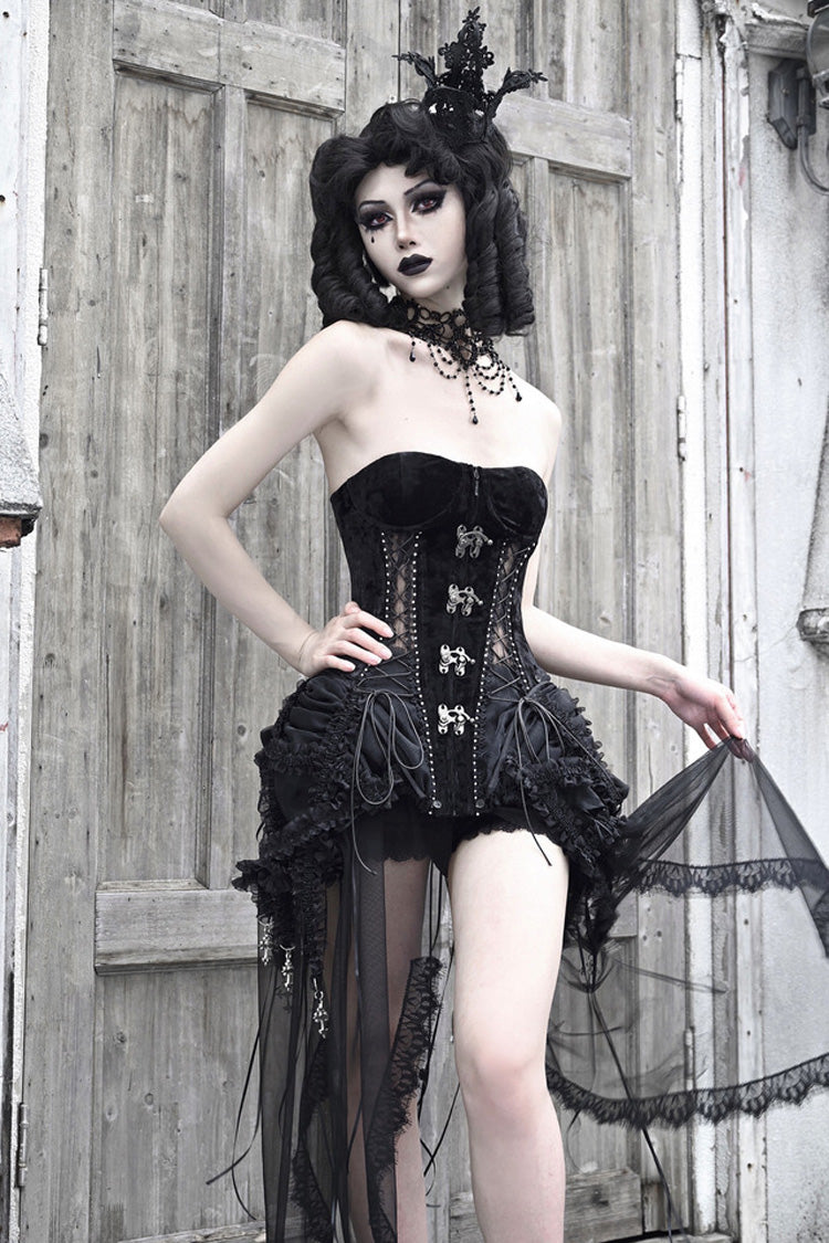 Ebony Cutout Corset Lace-Up Gothic Dress - Hell Alice
