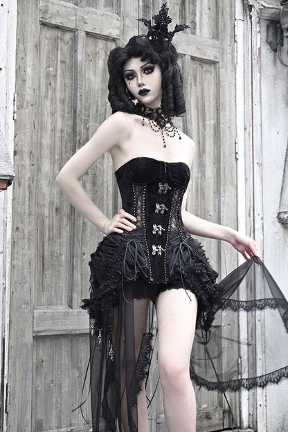 Ebony Cutout Corset Lace-Up Gothic Dress - Hell Alice