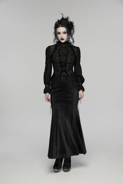 Gothic Slim Vest with Black Jacquard Embroidered Lace and Lace-Up Front