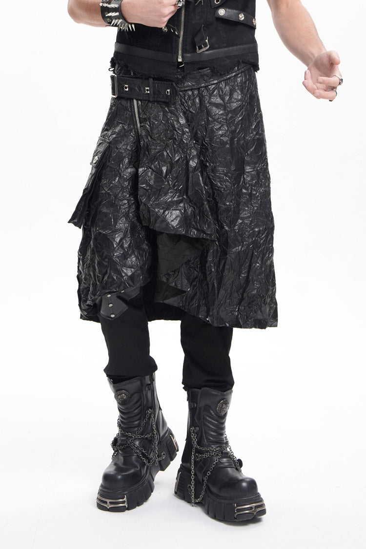 Men's Gothic Skirt with Faux Leather Buckle Rings and Eyelet Accents