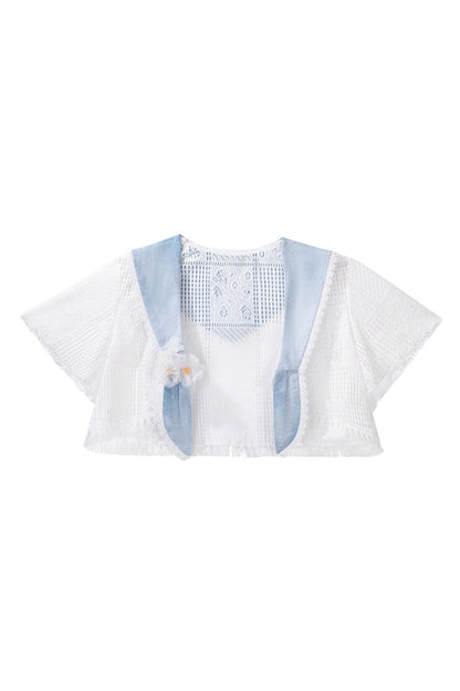 Azure Clouds Resting in the Wilderness Print Ruffle Embroidery Bow Lace Irregular Lolita Jumper Dress